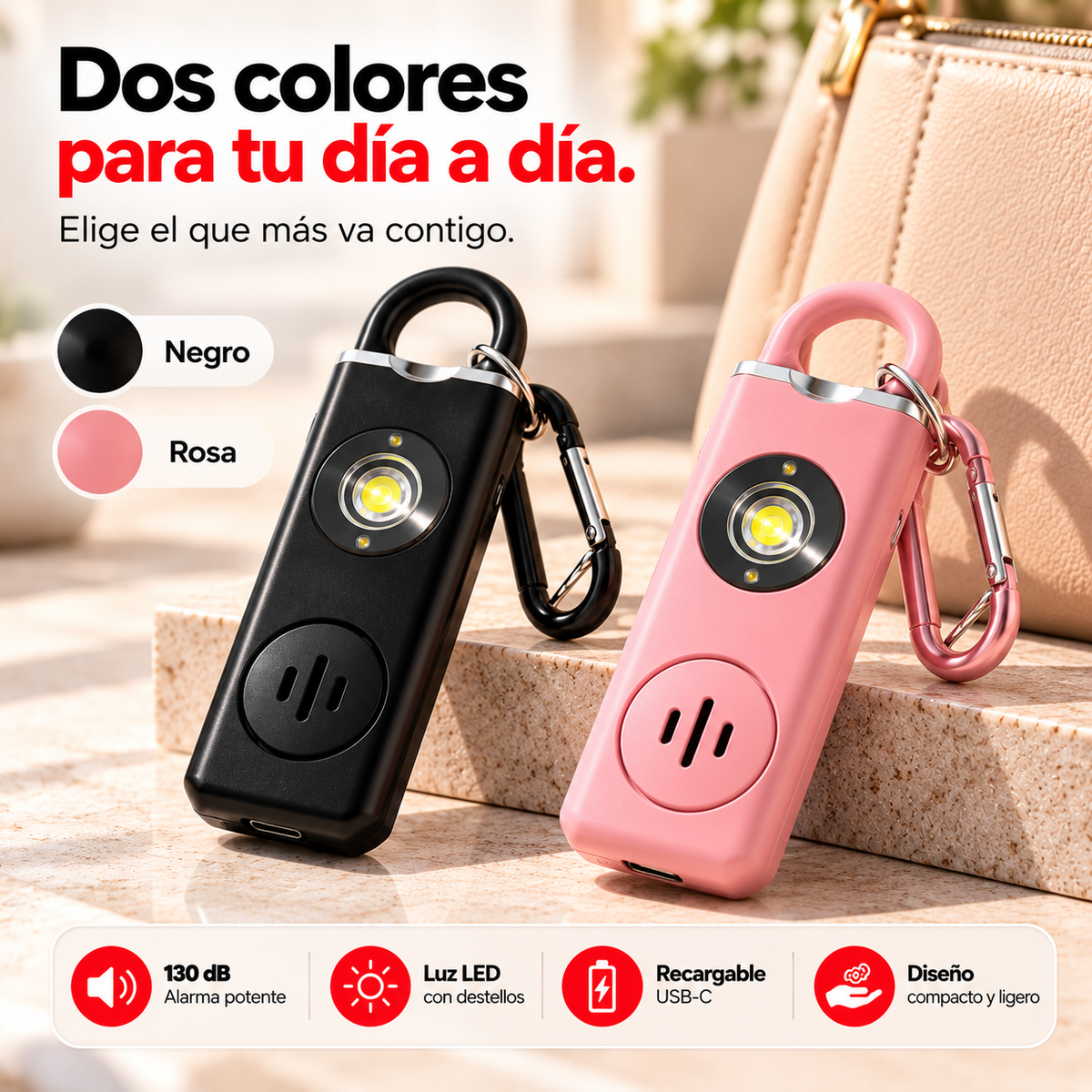 ALERTAGO® | Alarma Personal Recargable con Luz LED