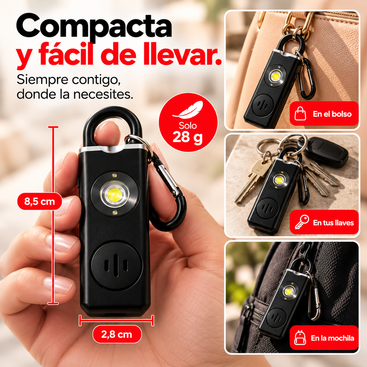 ALERTAGO® | Alarma Personal Recargable con Luz LED